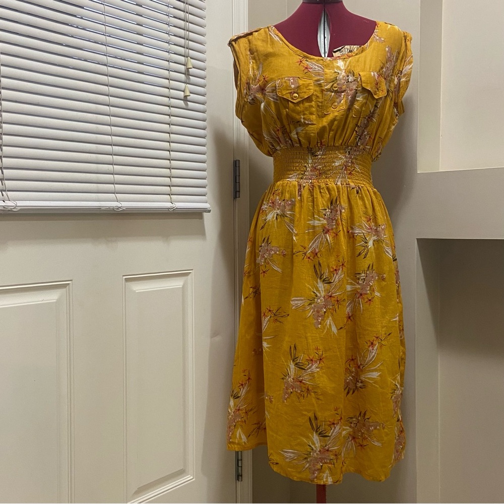 Impress Women 100% Cotton Floral Yellow Lined Dress. Size XL.